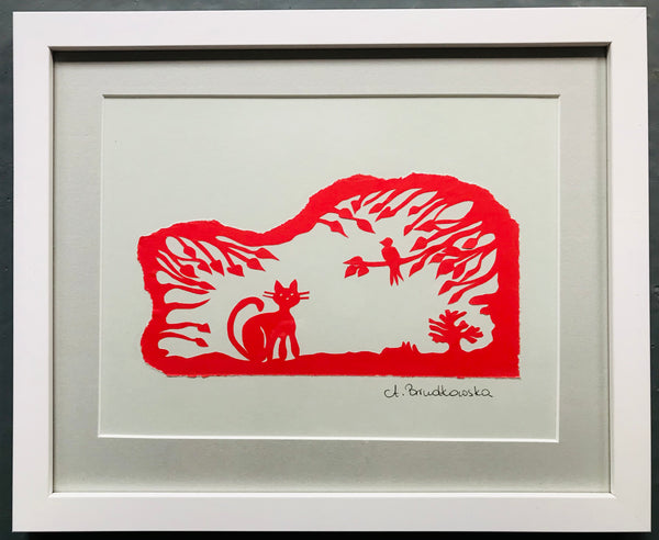Cat and the Bird Paper Cut by Aneta W Brudkowska