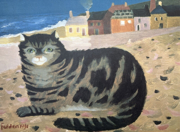 Cat on a Cornish Beach av Mary Fedden RA signerat tryck i begränsad upplaga