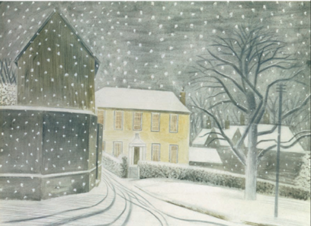 Julkort för 2023 Halstead Road in Snow, 1935 av Eric Ravilious som stöder Artists General Benevolent Institution