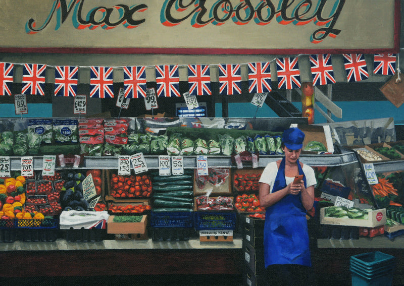 Crossley Fruit and Veg, Borough Market målning av Peter Davis