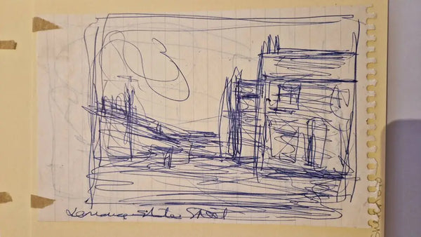 ABD0010 View over Slater Street Drawing found in the Studio Archive c1980s by Arthur Berry Original Art from Barewall Art Gallery