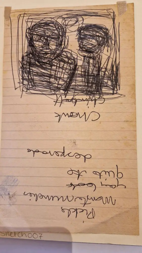 ABD007 Two Figures, with Character Names Drawing found in the Studio Archive c1980s by Arthur Berry Original Art from Barewall Art Gallery