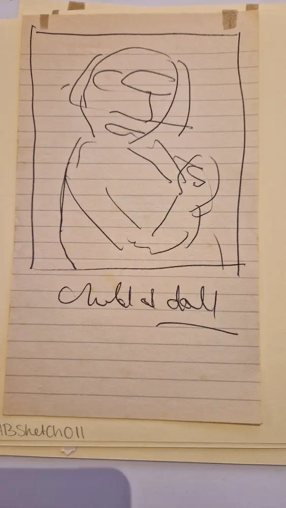 ABD011 Child and Doll drawing c1980s found Arthur Berry Archive Original Art from Barewall Art Gallery