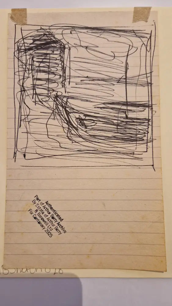 ABD028 Boat and Building drawing c1980s found Arthur Berry Archive Original Art from Barewall Art Gallery