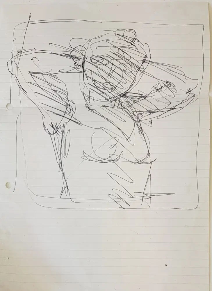 ABD065 Female Tying Hair drawing c1980s found Arthur Berry Archive Original Art from Barewall Art Gallery