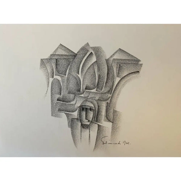 Abstract Head with Trees and Rooftops Drawing 1962 by Jack Simcock Original Art from Barewall Art Gallery