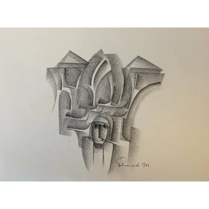 Abstract Head with Trees and Rooftops Drawing 1962 by Jack Simcock Original Art from Barewall Art Gallery