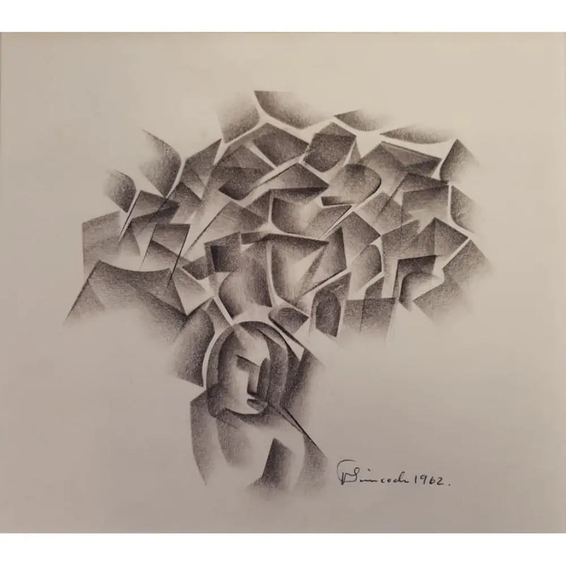 Abstracted Rooftops and Rocks Drawing 1962 by Jack Simcock Original Art from Barewall Art Gallery