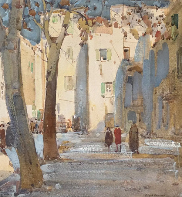 AHKH4 Tree Lined Promenade c1920s watercolour by Arthur Henry Knighton-Hammond Original Art from Barewall Art Gallery