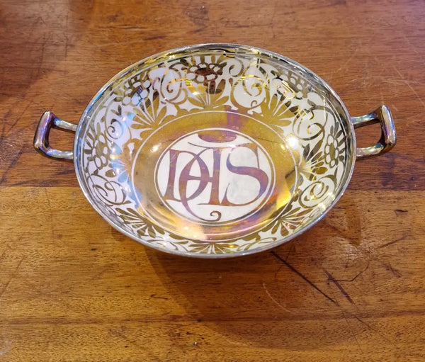 Arts and Crafts Style Silver Lustre Bowls circa 1925 signed by Moira Forsyth Twin Handles Bowl 18.5cm Ceramics from Barewall Art Gallery
