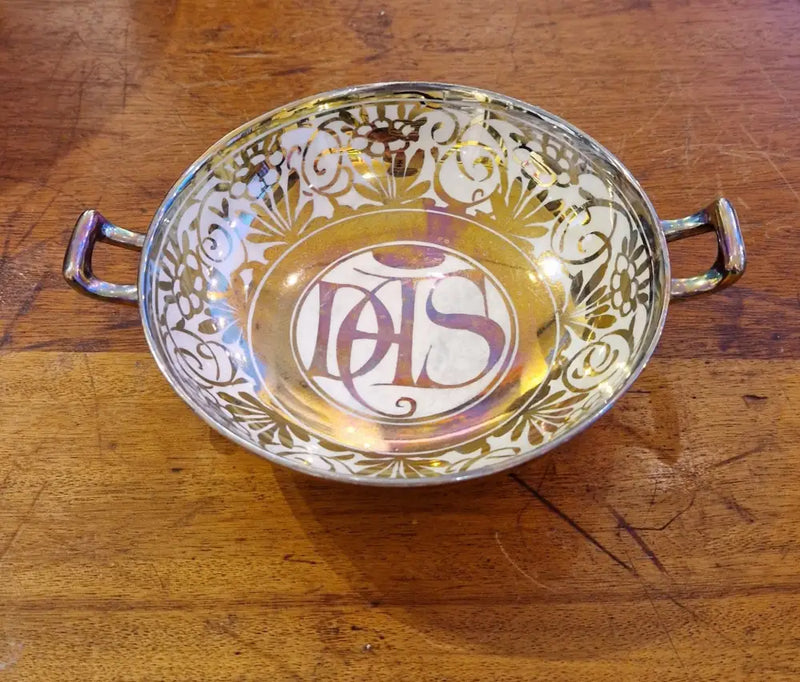 Arts and Crafts Style Silver Lustre Bowls circa 1925 signed by Moira Forsyth Twin Handles Bowl 18.5cm Ceramics from Barewall Art Gallery