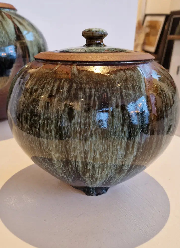 AS11 to 14 Lidded Blue Nuka on Temuku Stoneware Side Round Pots by Alex Shimwell AS12 - Medium 18cm x 19cm Ceramics from Barewall Art Gallery