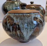 AS11 to 14 Lidded Blue Nuka on Temuku Stoneware Side Round Pots by Alex Shimwell AS13 - Small 15cm x 17cm Ceramics from Barewall Art Gallery