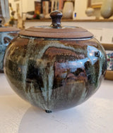 AS11 to 14 Lidded Blue Nuka on Temuku Stoneware Side Round Pots by Alex Shimwell AS14 - Small 15.5cm x 16.5cm Ceramics from Barewall Art Gallery