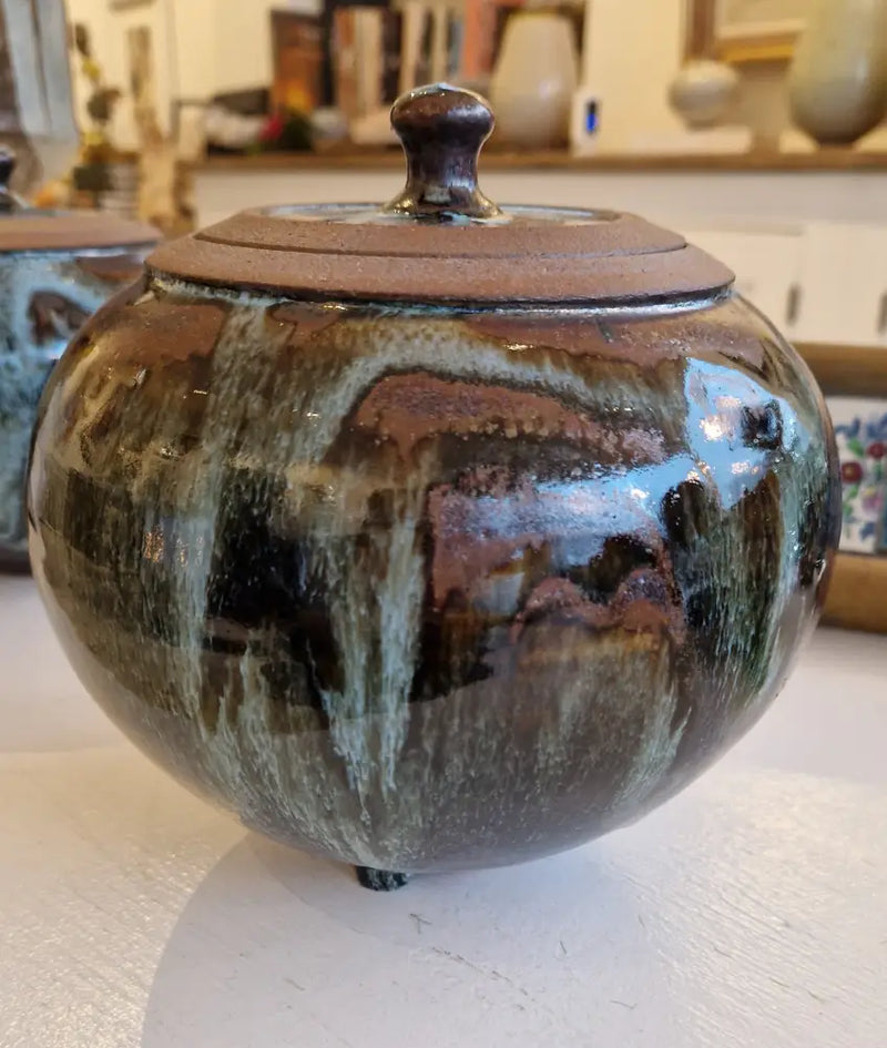 AS11 to 14 Lidded Blue Nuka on Temuku Stoneware Side Round Pots by Alex Shimwell AS14 - Small 15.5cm x 16.5cm Ceramics from Barewall Art Gallery