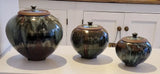 AS11 to 14 Lidded Blue Nuka on Temuku Stoneware Side Round Pots by Alex Shimwell Ceramics from Barewall Art Gallery