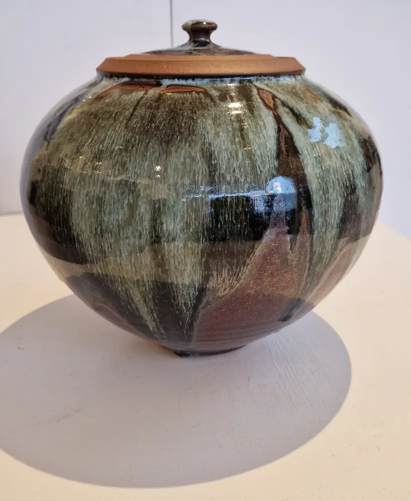 AS11 to 14 Lidded Blue Nuka on Temuku Stoneware Side Round Pots by Alex Shimwell AS11 - Large 25cm x 27cm Ceramics from Barewall Art Gallery