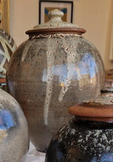 AS4-5 Large Black with Wood Ash Stoneware Lidded Pots by Alex Shimwell AS5 Ceramics from Barewall Art Gallery