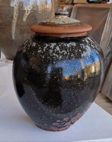 AS4-5 Large Black with Wood Ash Stoneware Lidded Pots by Alex Shimwell AS4 Ceramics from Barewall Art Gallery