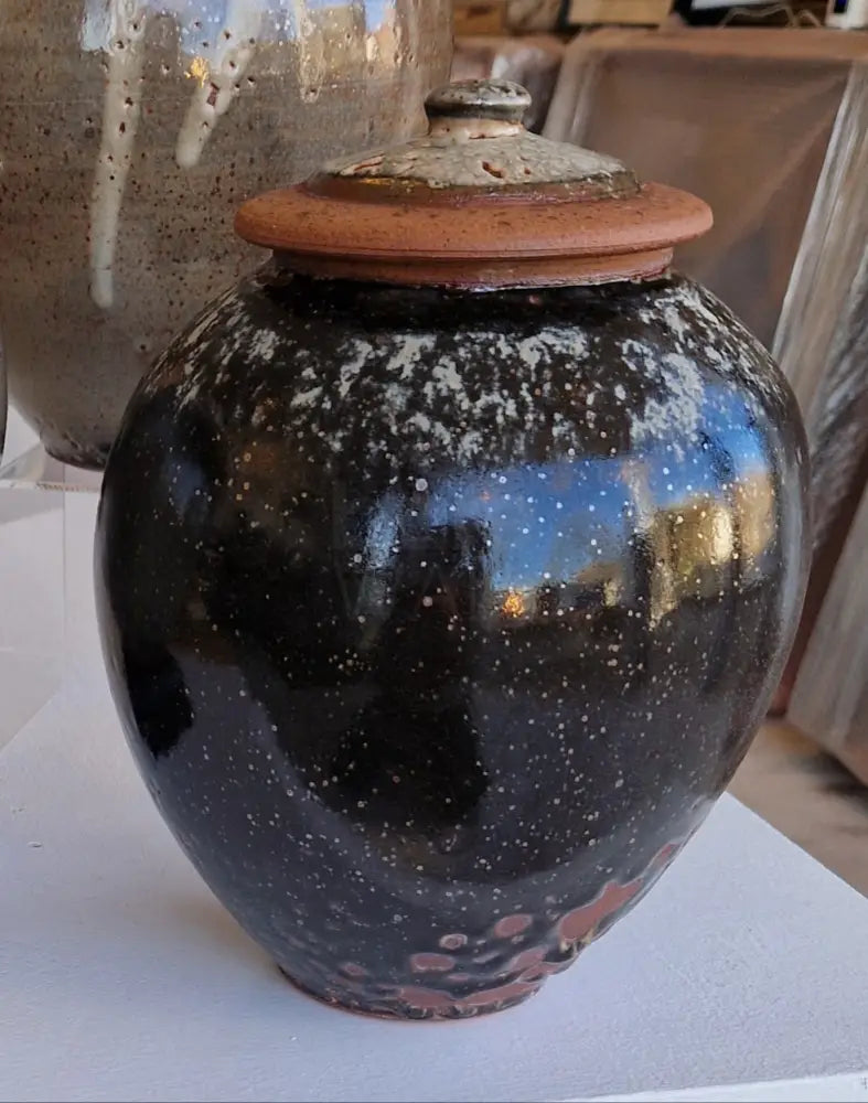 AS4-5 Large Black with Wood Ash Stoneware Lidded Pots by Alex Shimwell AS4 Ceramics from Barewall Art Gallery