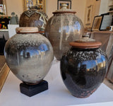 AS4-5 Large Black with Wood Ash Stoneware Lidded Pots by Alex Shimwell Ceramics from Barewall Art Gallery