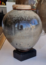 AS6 Large Black with Wood Ash Stoneware Ginger Jar by Alex Shimwell Ceramics from Barewall Art Gallery