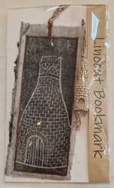 Bottle Kiln Linocut Bookmarks with Clay Bottle 2024 by Shauna McCann Bottle Kiln lino on grey maroon stitch Book from Barewall Art Gallery