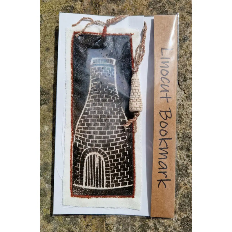 Bottle Kiln Linocut Bookmarks with Clay Bottle 2024 by Shauna McCann Bottle Kiln lino on stone with maroon stitch Book from Barewall Art Gallery