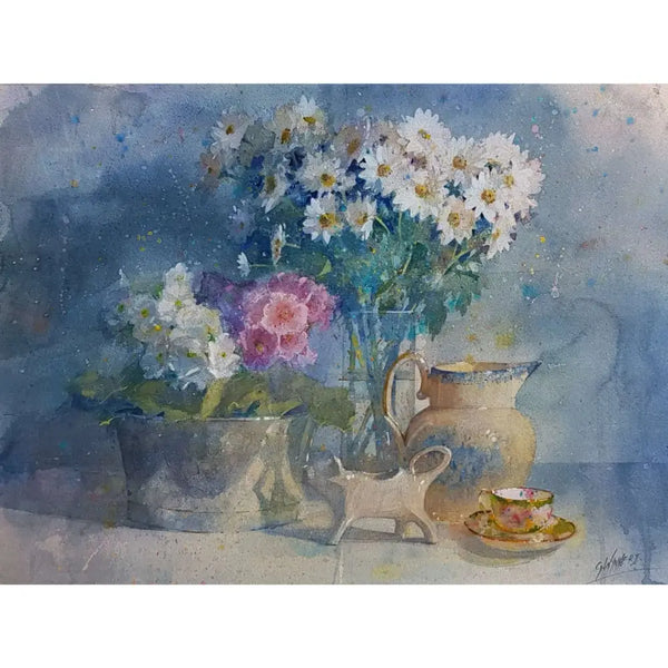 Daisies with Minton and Burleigh 2021 by Geoffrey Wynne RI Original Art from Barewall Art Gallery