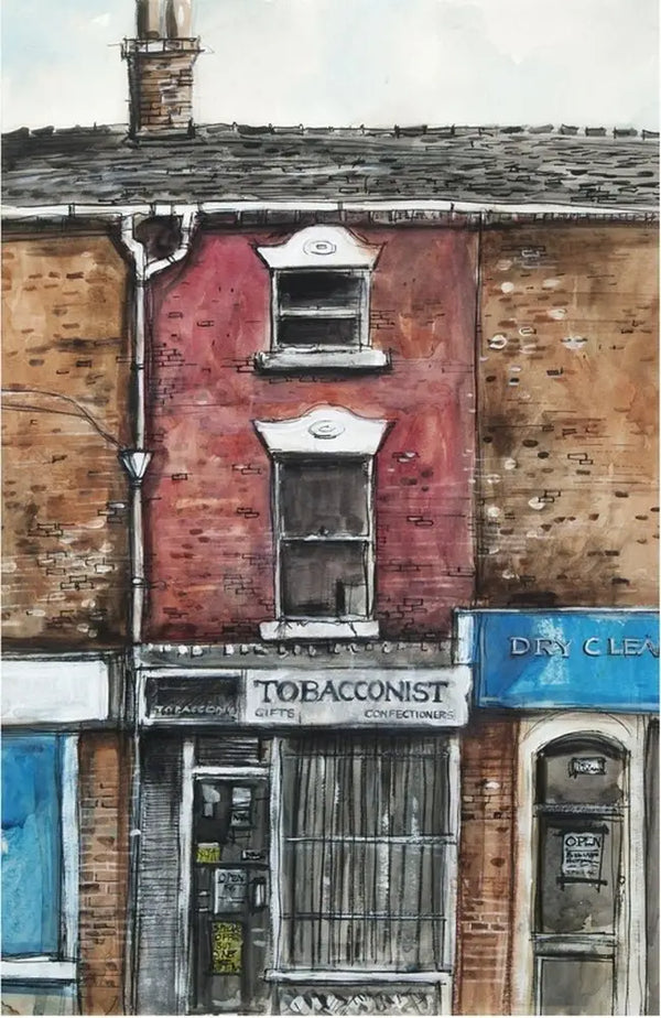 DB2442 The Tobacconist A5 signed ltd edition print by David Brammeld Print from Barewall Art Gallery
