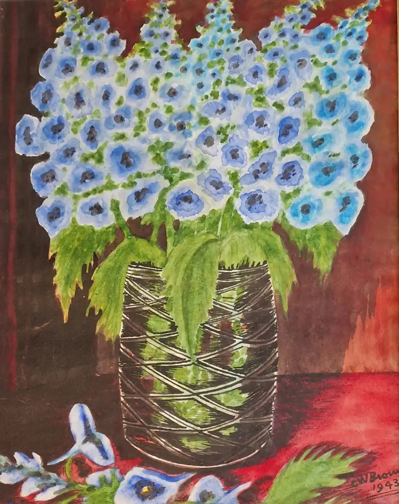 Delphiniums Still Life Watercolour 1943 by CW Brown Original Art from Barewall Art Gallery