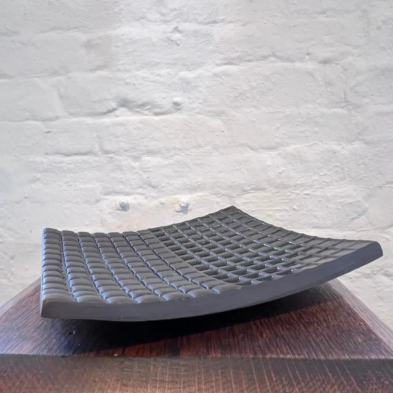 DH1 Black Ceramic New York Grid Platter 2024 by Dave Harper Ceramics from Barewall Art Gallery