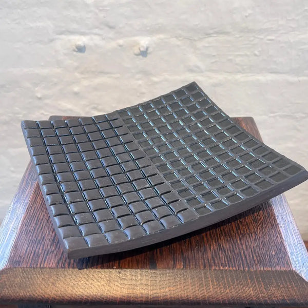 DH1 Black Ceramic New York Grid Platter 2024 by Dave Harper Ceramics from Barewall Art Gallery