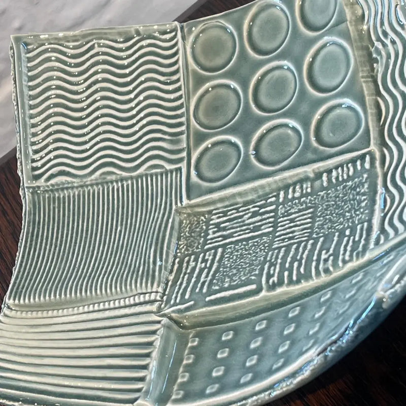 DH10 Ceramic Square Green Abstract Platter 2024 by Dave Harper Ceramics from Barewall Art Gallery