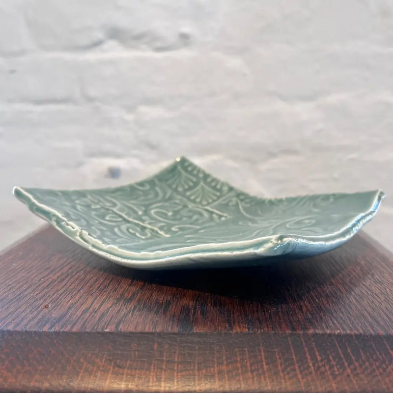 DH11 Ceramic Square Green Flock Platter / Dish 2024 by Dave Harper Ceramics from Barewall Art Gallery