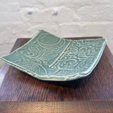 DH11 Ceramic Square Green Flock Platter / Dish 2024 by Dave Harper Ceramics from Barewall Art Gallery