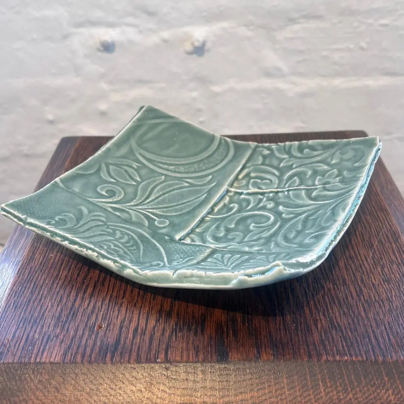 DH11 Ceramic Square Green Flock Platter / Dish 2024 by Dave Harper Ceramics from Barewall Art Gallery