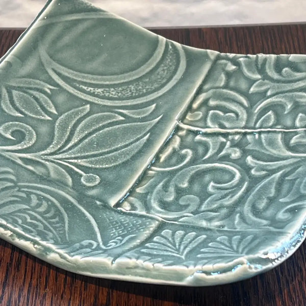 DH11 Ceramic Square Green Flock Platter / Dish 2024 by Dave Harper Ceramics from Barewall Art Gallery