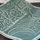 DH11 Ceramic Square Green Flock Platter / Dish 2024 by Dave Harper Ceramics from Barewall Art Gallery