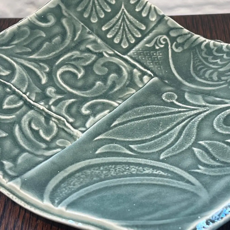 DH11 Ceramic Square Green Flock Platter / Dish 2024 by Dave Harper Ceramics from Barewall Art Gallery