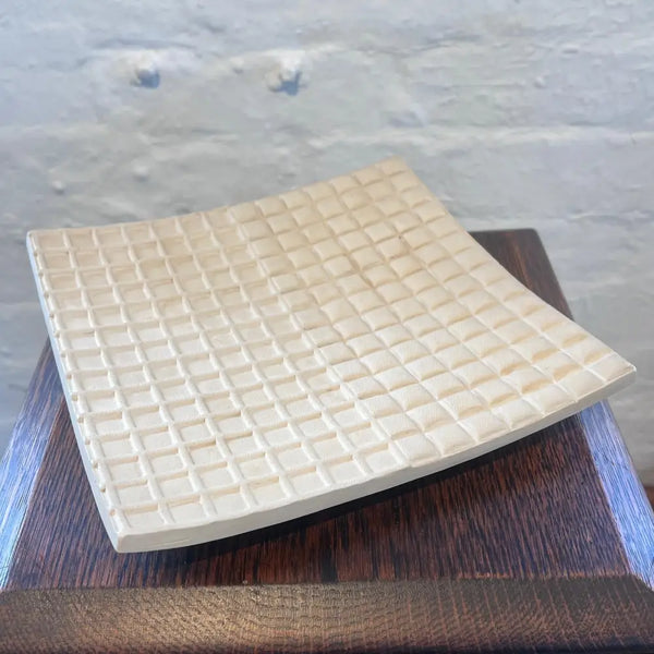 DH2 White Ceramic New York Grid Platter 2024 by Dave Harper Ceramics from Barewall Art Gallery