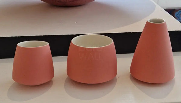 DH5 Pink Wobble Bottle Vase and Bowl 2024 by Dave Harper Ceramics from Barewall Art Gallery