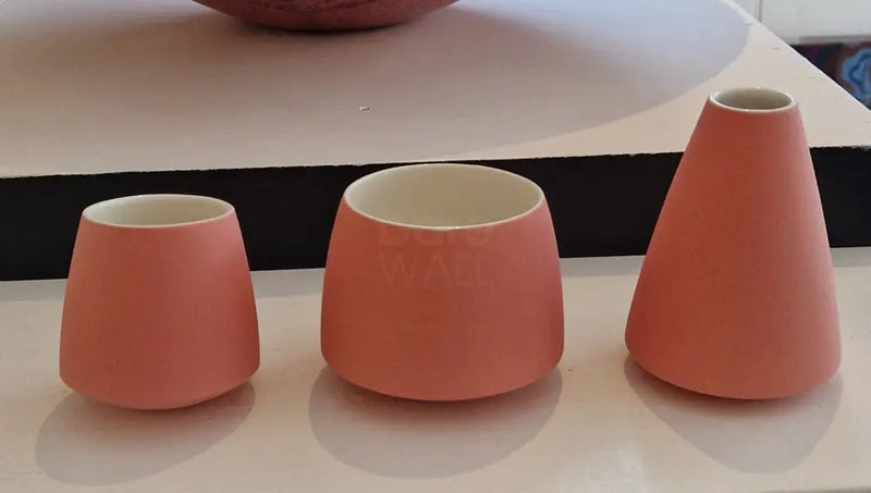 DH5 Pink Wobble Bottle Vase and Bowl 2024 by Dave Harper Ceramics from Barewall Art Gallery