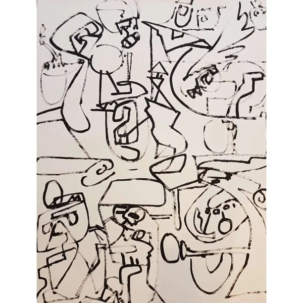 EN014Paper Black and White Line Abstract Drawing on Paper 1970s by Enos Lovatt Original Art from Barewall Art Gallery