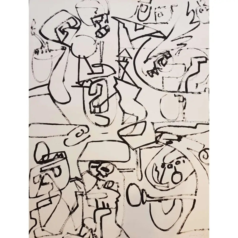 EN014Paper Black and White Line Abstract Drawing on Paper 1970s by Enos Lovatt Original Art from Barewall Art Gallery