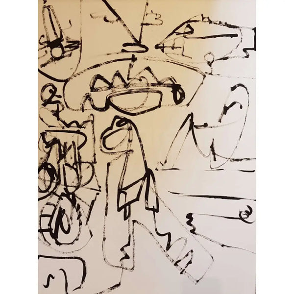 EN016 Paper Black and White Line Abstract Drawing on Paper 1970s by Enos Lovatt Original Art from Barewall Art Gallery