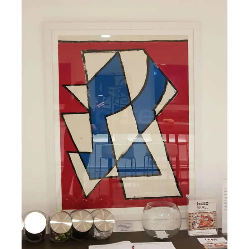 EN026P Abstract Figure on Red c1960s by Enos Lovatt Original Art from Barewall Art Gallery