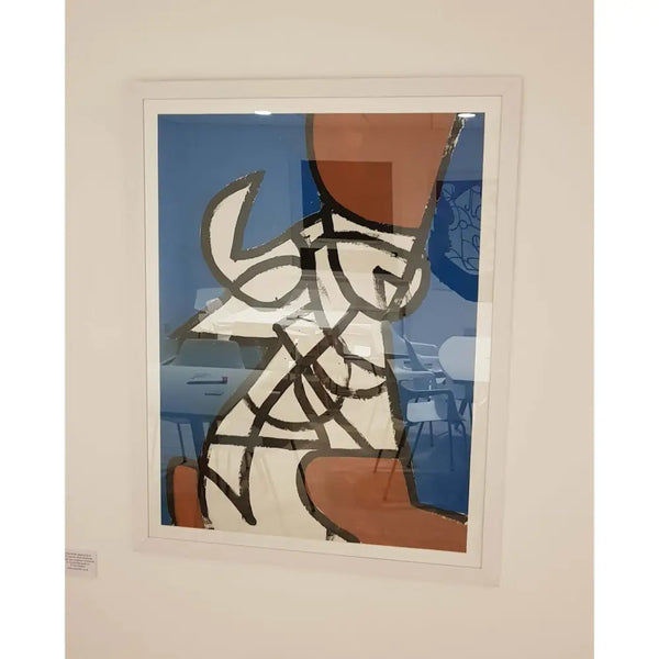 EN028P Abstract Bird on Blue c1960s by Enos Lovatt Original Art from Barewall Art Gallery