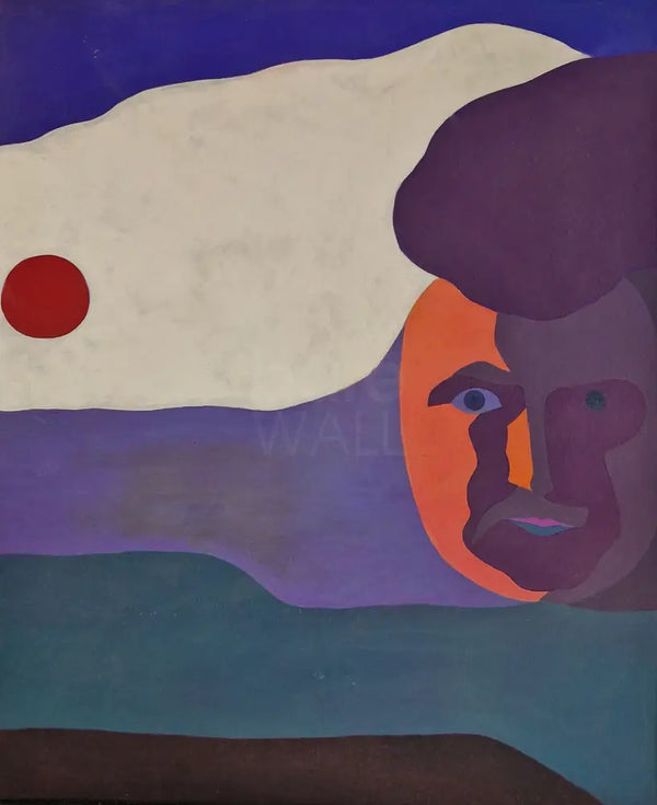 EN070 Abstract Face in Landscape c1960s by Enos Lovatt Original Art from Barewall Art Gallery