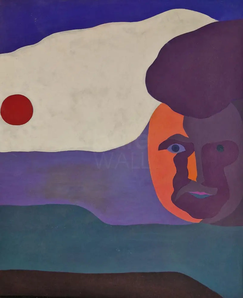 EN070 Abstract Face in Landscape c1960s by Enos Lovatt Original Art from Barewall Art Gallery